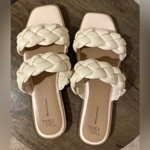 Time and Tru white braided square toe sandals